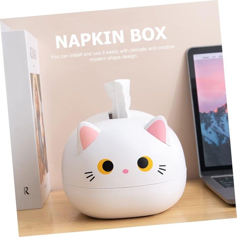 تصميم قطة كرتونية لطيفة حامل علبة المناديل من مادة ABS أبيض خفيف الوزن متعدد الوظائف للمطبخ غرفة النوم غرفة المعيشة - Image 3